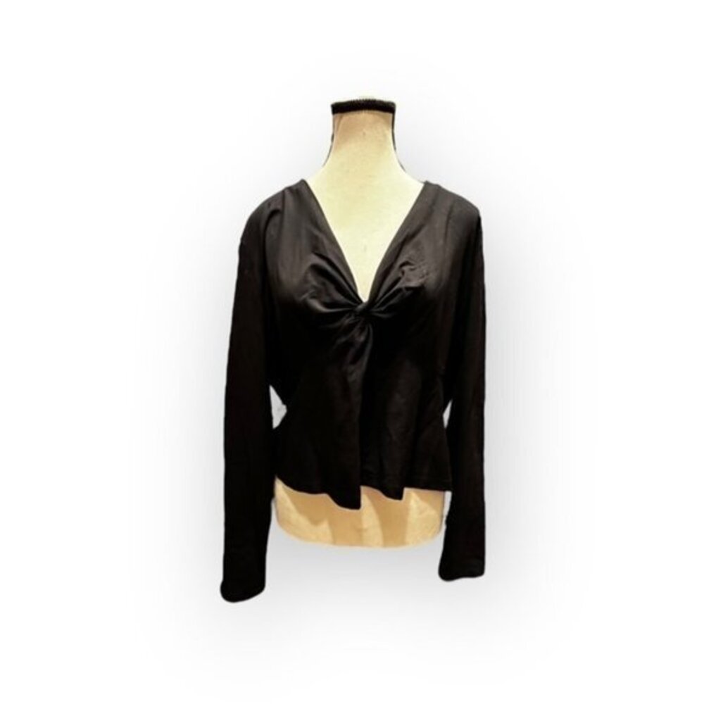 EUC Women’s H&M Black Gathered Front V Neck Top XL